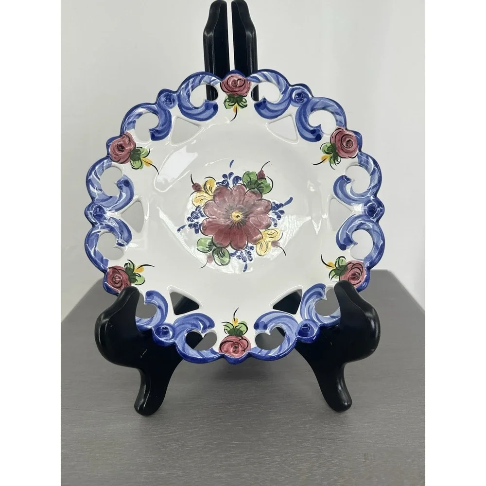Vestal Portugal Floral Reticulated Decorative Hand Painted Hanging Wall Plate